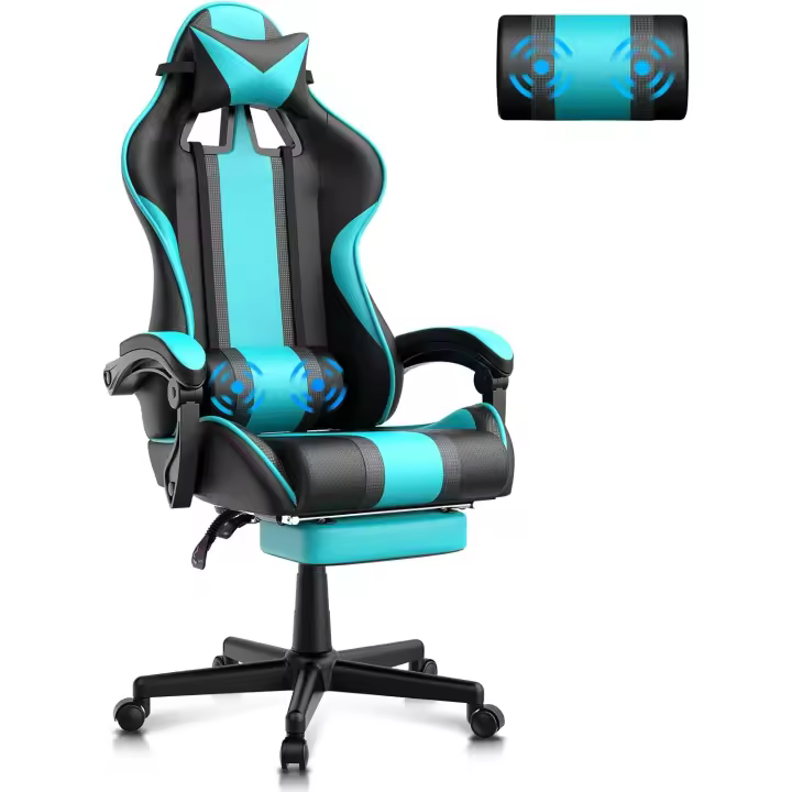 Silla de Juegos Gamer Ergonómica con Masaje Sillon de Oficina Reclinable y Almohadillas de Orejas de Conejo - 1