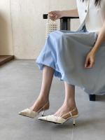 Diseño francés sentido nicho vestido negro tacones altos mujer stiletto estilo de hadas sandalias puntiagudas falda femenina - details 5