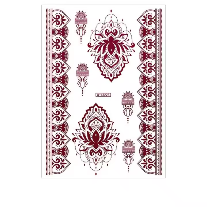Pegatinas rojas de Mehndi, pegatinas de tatuaje de Henna, tatuaje falso para mujeres, calcomanías de transferencia de agua, calcomanías de tatuaje de Henna roja, piernas y brazos - 1