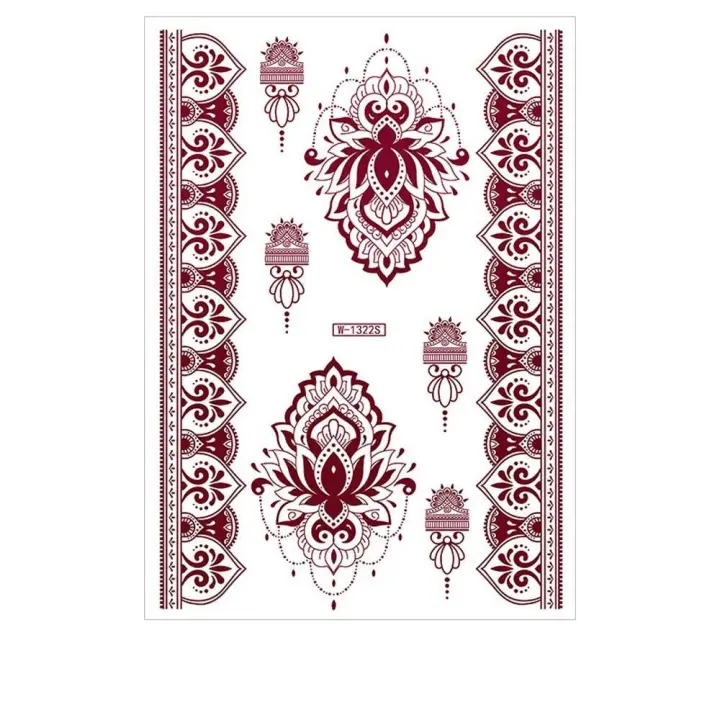 Pegatinas rojas de Mehndi, pegatinas de tatuaje de Henna, tatuaje falso para mujeres, calcomanías de transferencia de agua, calcomanías de tatuaje de Henna roja, piernas y brazos - 1