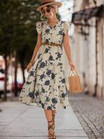 Vestido Bohemio de Manga de Volante para Mujer Ligero, Transpirable, Escote en V, Mangas de Volante, Ideal para Playa o Ciudad - details 3