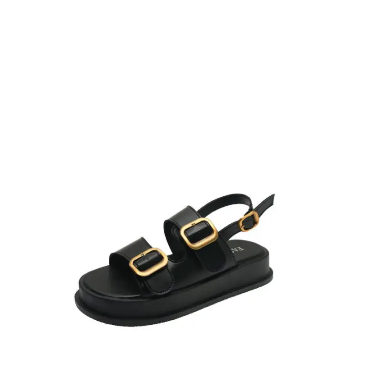Sandalias de plataforma con suela gruesa, casuales, de verano, con doble fila de hebilla metálica para mujer - 1