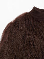 TRAFZA, chaqueta de invierno con cuello redondo de punto con efecto de piel sintética para mujer, abrigo de manga larga con un solo pecho y temperamento elegante para mujer - details 4