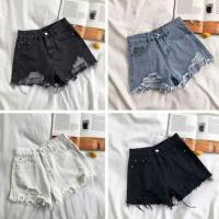 Shorts De Verano Para Mujer Estilo Coreano Vaqueros De Cintura Alta Casual Azul Con Bolsillos Y Borlas Moda Perforada Y2K Jeans Para Niñas Y Mujeres - details 2