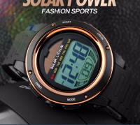 Reloj de Pulsera Deportivo al Aire Libre SKMEI para Hombres Correa de PU Solar Cronógrafo Alarma 5Bar Impermeable Digital Reloj Hombre 1096 con Material de Banda de Cuero Vegetal - details 3