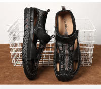 Sandalias planas informales de cuero genuino para hombre, calzado de playa romano, zapatillas de deporte masculinas, zapatos de cuña baja, talla grande 38-48, novedad de verano - details 2