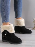 Women's Fashion Bowknot Decor Snow Boots Casual Slip On Plush Lined Winter Boots Comfortable Ankle Boots - details 1