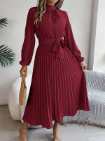 Vestidos largos de verano para mujer, ropa elegante plisada de manga larga con cordones, estilo bohemio, con dobladillo y volantes - details 3