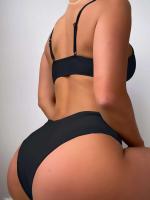 Nuevo conjunto de bikini de alta elasticidad verano 2025, sexy de dos piezas con cordones de color sólido para mujer, traje de baño de playa - details 7