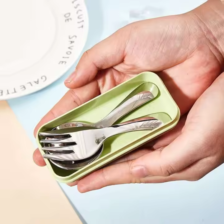 Mini villa portátil con cuchara y tenedor, juego de cubiertos de acero inoxidable para almuerzo al aire libre, senderismo, camping, suministros de cocina, 2 - 1