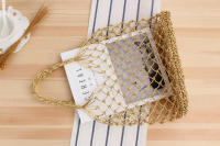 Instagram-Bolso de mano tejido con hierba para mujer, bolsa de playa con gancho de mano de hilo dorado y plateado sólido, a la moda, nuevo - details 9