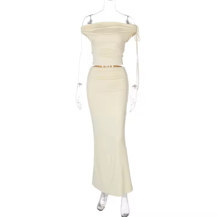 Conjunto de dos piezas de chaleco y falda, color sólido nuevo de primavera, sin mangas, cuello de palabra pequeña. - 1