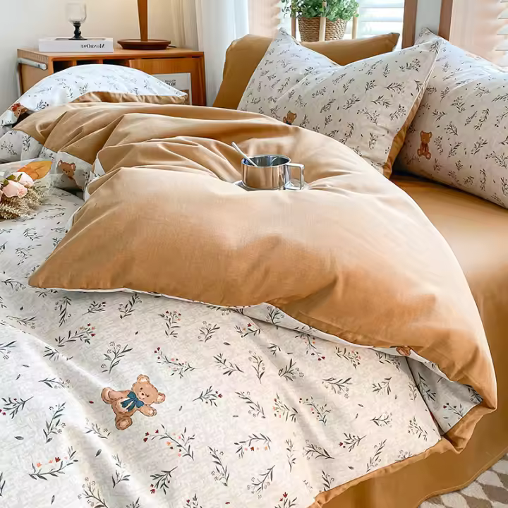 Conjunto de ropa de cama de cuatro piezas con estampado cepillado ecológico de algodón fresco de invierno grueso - 1