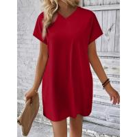 Verano primavera nuevo vestido de bolsillo de manga RT suelto redondo de Color sólido para mujer - details 15