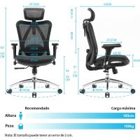 Silla de Oficina ergonómica, Respaldo Alto, Asiento Trasero de Malla, Transpirable, reposabrazos 3D Ajustable y Soporte Lumbar, Base de Metal (Negro) - details 2