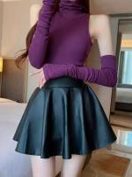 Minifalda corta elástica multiusos para mujer, faldas de piel sintética, cintura alta para patinadora, trabajo, club nocturno - details 0