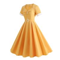 Vestido Retro de Cintura Alta con Botones de Frente Vestido de Swing Elegante para Mujeres - details 3
