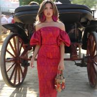 Top corto con estampado Tie Dye para mujer, traje elegante de manga corta con hombros descubiertos,conjunto de vestido ajustado - details 2
