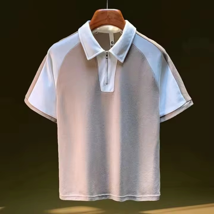 Polo empalmado con patrón cuadrado de gofres para hombre, camiseta holgada y transpirable de cinco mangas, innovadora para 2025, informal de verano - 1