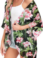 Kimono de gasa ligero con estampado Floral para mujer, cárdigan de manga corta, blusa holgada para la playa, talla grande - details 4