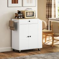 Cocina con Ruedas Carrito de Cocina Mueble Auxiliar de Cocina con 2 Puertas Cajón Especiero de 3 Niveles Toallero y Estante Ajustable 82x38x86,5 cm Blanco - details 7