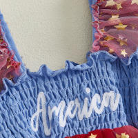 Pudcoco-Conjunto de 4 de julio para niña, pelele con estampado de estrellas y letras, vestido de malla con mangas voladoras y diadema con lazo, conjunto de 2 uds. - details 6