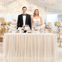 Elegante Mantel de Mesa para Fiesta Tul Blanco-Rosa-Púrpura Accesorio de Hogar de Bodas - details 7