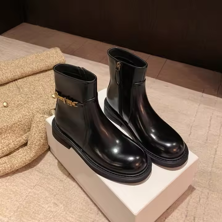 Preciosas botas con cremallera lateral, pequeñas botas chelsea con hebilla dorada - 1