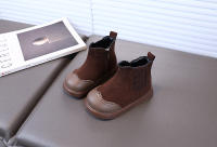 Botas de cuero con cremallera lateral y forro de terciopelo para niños, estilo retro británico. - details 2