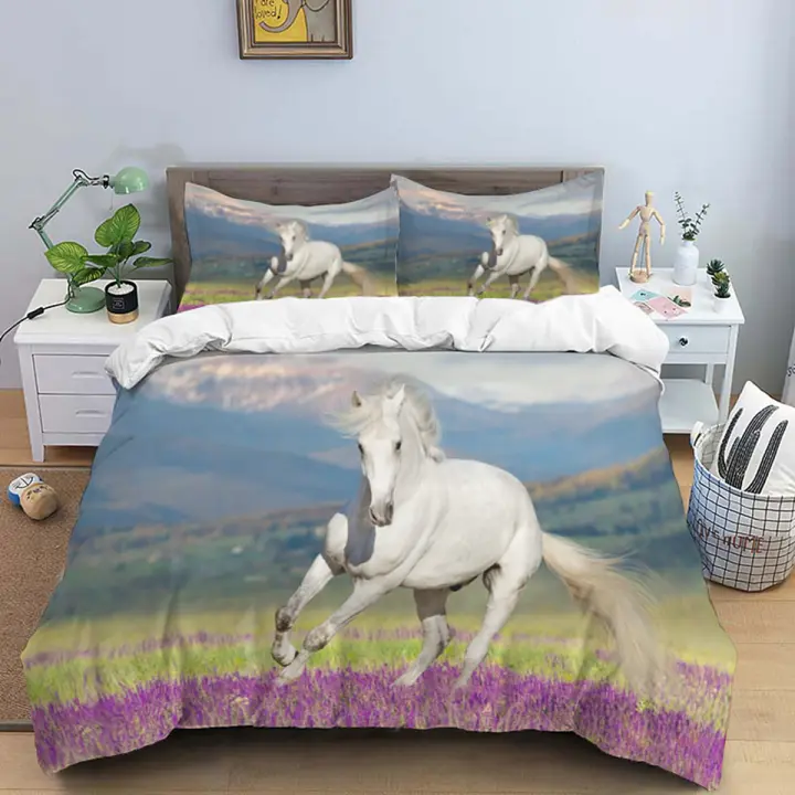 Juego de Ropa de Cama de Poliéster con Estampado HD de Caballos Juego de Cama Doble para Niños - 1