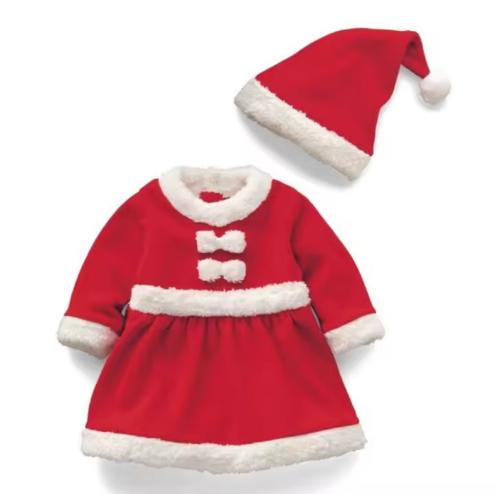 Kids Christmas Santa Claus Costume Baby Girls Bowknot Dress Xmas Suit With Hat - 1