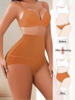 Braguitas de yoga sin costuras de cintura alta para mujer, control del abdomen, diseño minimalista de color sólido, adecuadas para fitness y ropa informal. - details 13