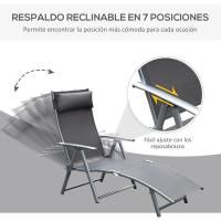 Tumbona de Jardín Plegable con Respaldo Ajustable en 7 Niveles Almohada y Reposabrazos Carga 165 kg para Piscina Terraza Camping 137x63,5x100,5 cm Beige - details 12