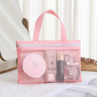 Bolsa De Maquillaje Mini De Malla Rosa Con Multípocket Bolsa De Baño Portátil Para Viajes Estilo Fashion Cierre De Cremallera - details 1