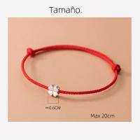 Pulseras de Cuerda Roja de Plata de Ley 925 para Mujer, joyería de Hilo Rojo with Flores, 20cm, Max - details 1