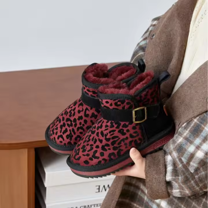 Botas de nieve cortas con estampado de leopardo, zapatos de algodón grandes, engrosados de lana, para niños, nieve, algodón. - 1