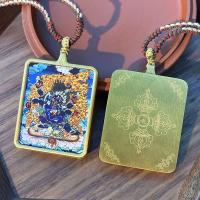 Pintura con seis brazos, cielo, gran virtud, rey diamante, dios negro de la riqueza, colgante de oro cuadrado Thangka tibetano - details 2