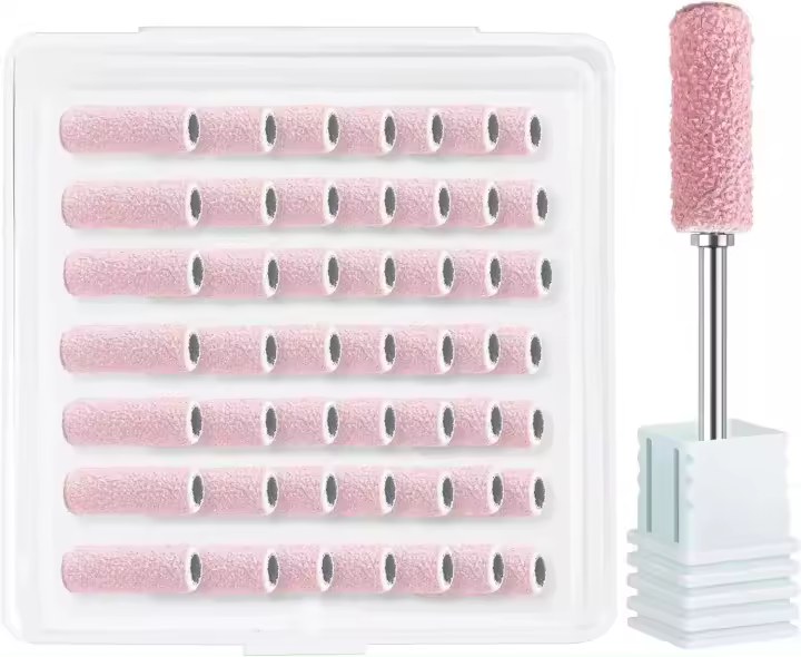 Bandas de Arenado de Manicura de Acrílico 50pcs Rosa, Mango de 180, Pequeño Grano Fino - 1