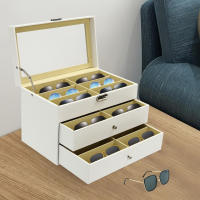 Caja de almacenamiento de gafas de sol, organizador de 3 capas, 18 ranuras, accesorios de exhibición, blanco - details 0
