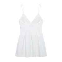 TRAFZA mujeres verano High Street sólido sin mangas Mini vestido ancho Swing decoración cremallera mujeres moda cuello pico Sling vestidos - details 2