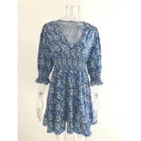 Vestido de flores fragmentadas de manga corta con estampado bohemio, jersey de cintura, longitud media, nuevo - details 14