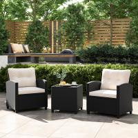 Conjunto de jardín exterior de ratán de 3 piezas, 1 mesa auxiliar de vidrio templado y 2 sillas con cojines, muebles de jardín terraza balcón exterior (negro) - details 41