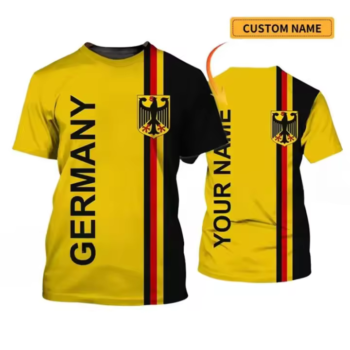 Camiseta con emblema nacional de la bandera de Alemania para hombre, camisetas de manga corta DIY novedosas de verano, camiseta de tendencia con nombre personalizado de caballero - 1