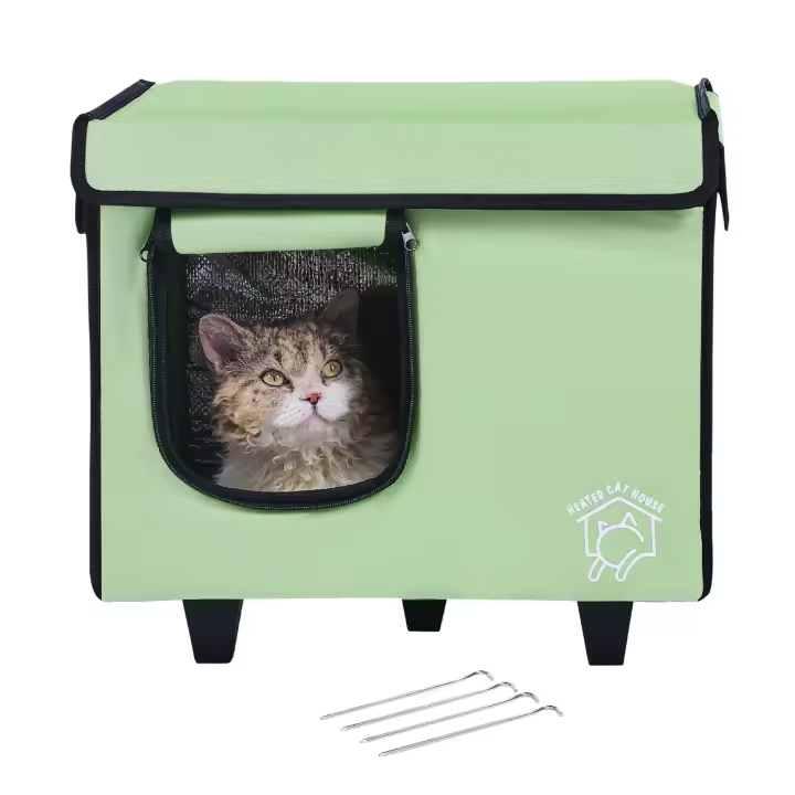 SucceBuy Casa elevada para gatos con calefacción, pequeña, verde, temperatura ajustable y temporizador para invierno - 1
