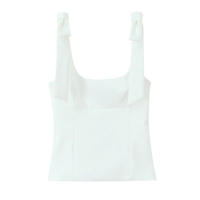 TRAFZA 2025 moda Mujer High Street cremallera lateral Slim Tops Mujer verano Sexy sin mangas arco cuadrado cuello sólido Sling Top Mujer - details 2