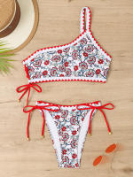 Traje de baño con estampado floral de un solo hombro para mujer, traje de baño femenino con cordón, 2024 - details 7