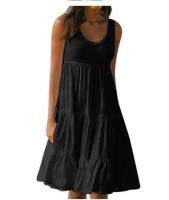 Vestido de Playa Suelto con Cuello Redondo y Borlas Color Sólido Boho para Mujeres Talla Grande - details 5
