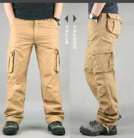 Nuevos monos de algodón a la moda para hombre, pantalones rectos con cremallera, pantalones de trabajo largos informales holgados de talla grande con seis y 6 bolsillos - details 7