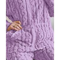 Conjunto De Pijamas De Dos Piezas Para Mujer, Conjunto De Top Y Pantalones De Manga Larga Con Cuello Levantado Texturizado De Jacquard Y Cremallera, Grueso Y Cálido, Otoño - details 6