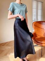 Falda De Seda Satinada Para Mujer Estilo Coreano Champán Oficina Cintura Alta A-line Elegante Sólido Largo Bajo Escritorio 2024 - details 7